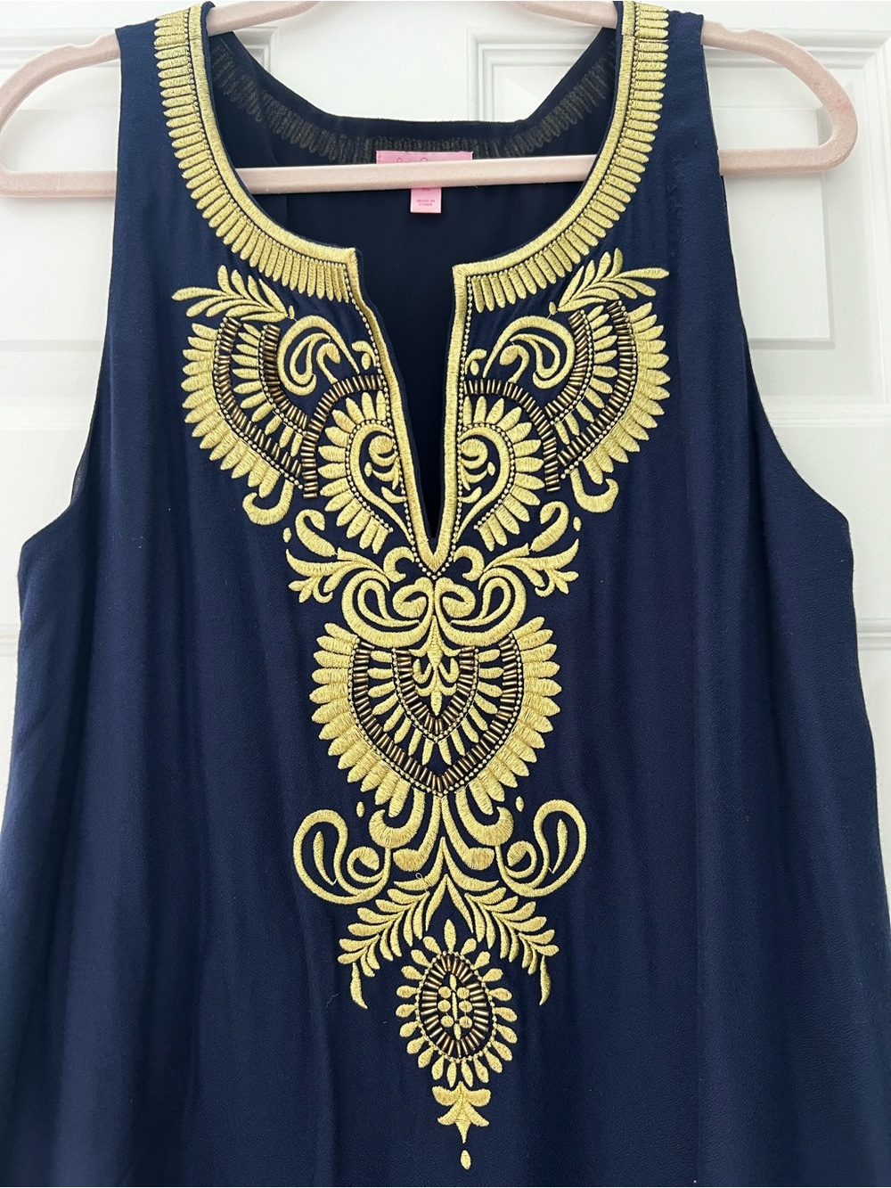 New Lilly Pulitzer Navy Dress with Gold Embroidered Trim XL - Picture 3 of 6